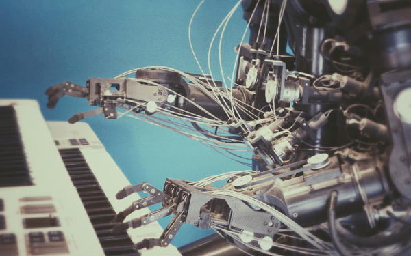 A robot playing piano